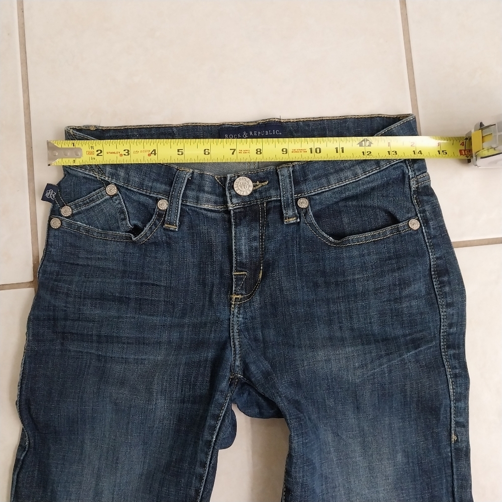 Rock & Republic Jeans Womens Berlin Low Rise Straight Dark Wash Denim sz 6p - Picture 6 of 13